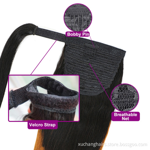 Wrap Around Ponytail Human Hair Straight Ponytail Hairpiece Ombre Color 1B30 Virgin Hair Ponytail Extension